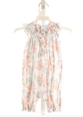 FEATHER BABY LT PINK FLORAL SMOCKED KNIT ROMPER